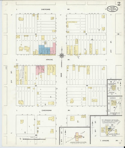 Sanborn Fire Insurance Map from Terral, Jefferson County, Oklahoma (1910), Sheet #0002 - Complete Map Set gallery image, historic Sanborn map, vintage wall art, Oklahoma Oklahoma