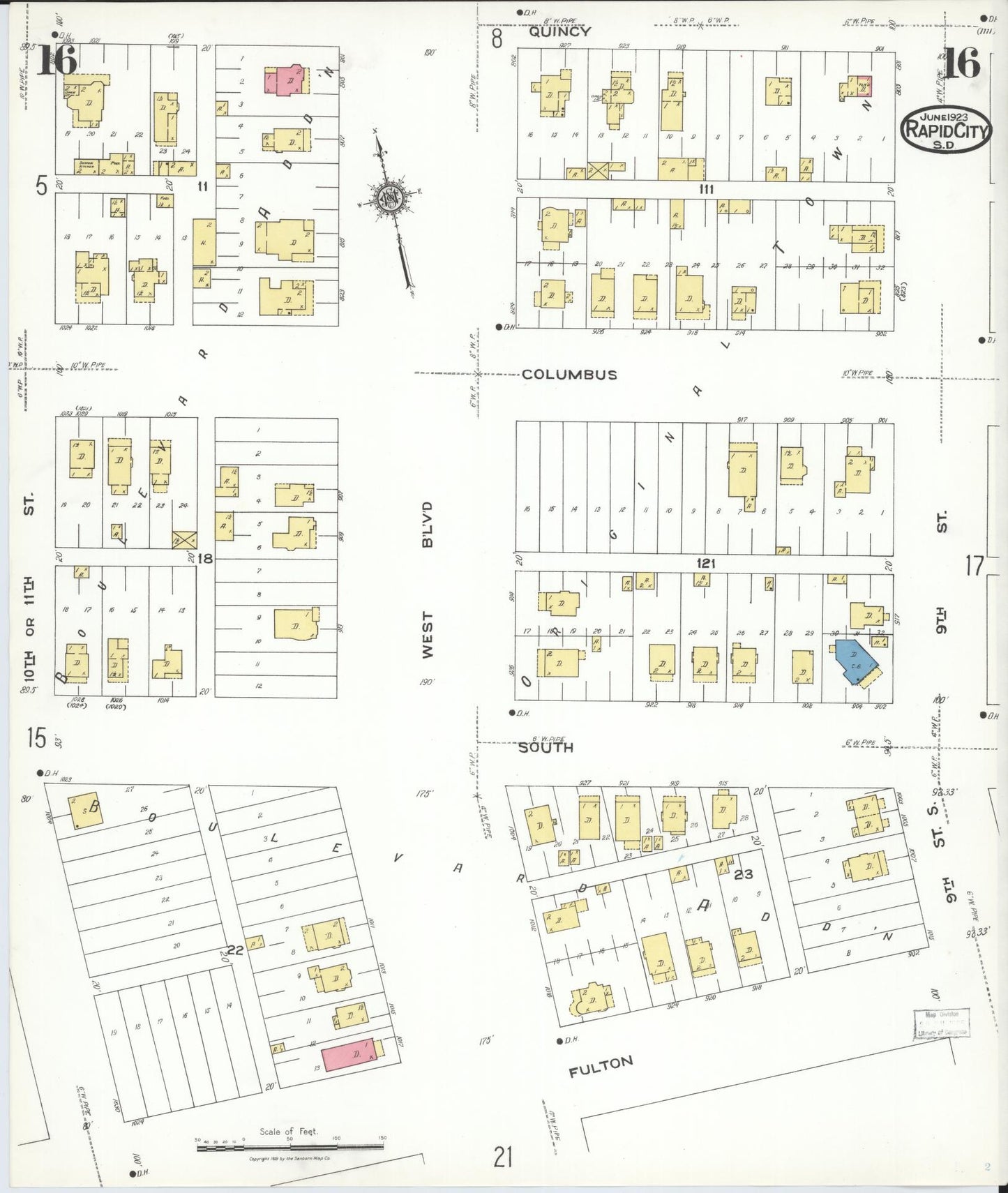 Sanborn Fire Insurance Map from Rapid City, Pennington County, South Dakota (1923), Sheet #0016 - Complete Map Set gallery image, historic Sanborn map, vintage wall art, South Dakota South Dakota