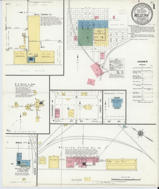 Sanborn Fire Insurance Map from Weleetka, Okfuskee County, Oklahoma (1910), Sheet #0001 - Historic Sanborn Fire Insurance Map Print, vintage old map wall art, antique decor, genealogy gift, Oklahoma Oklahoma map