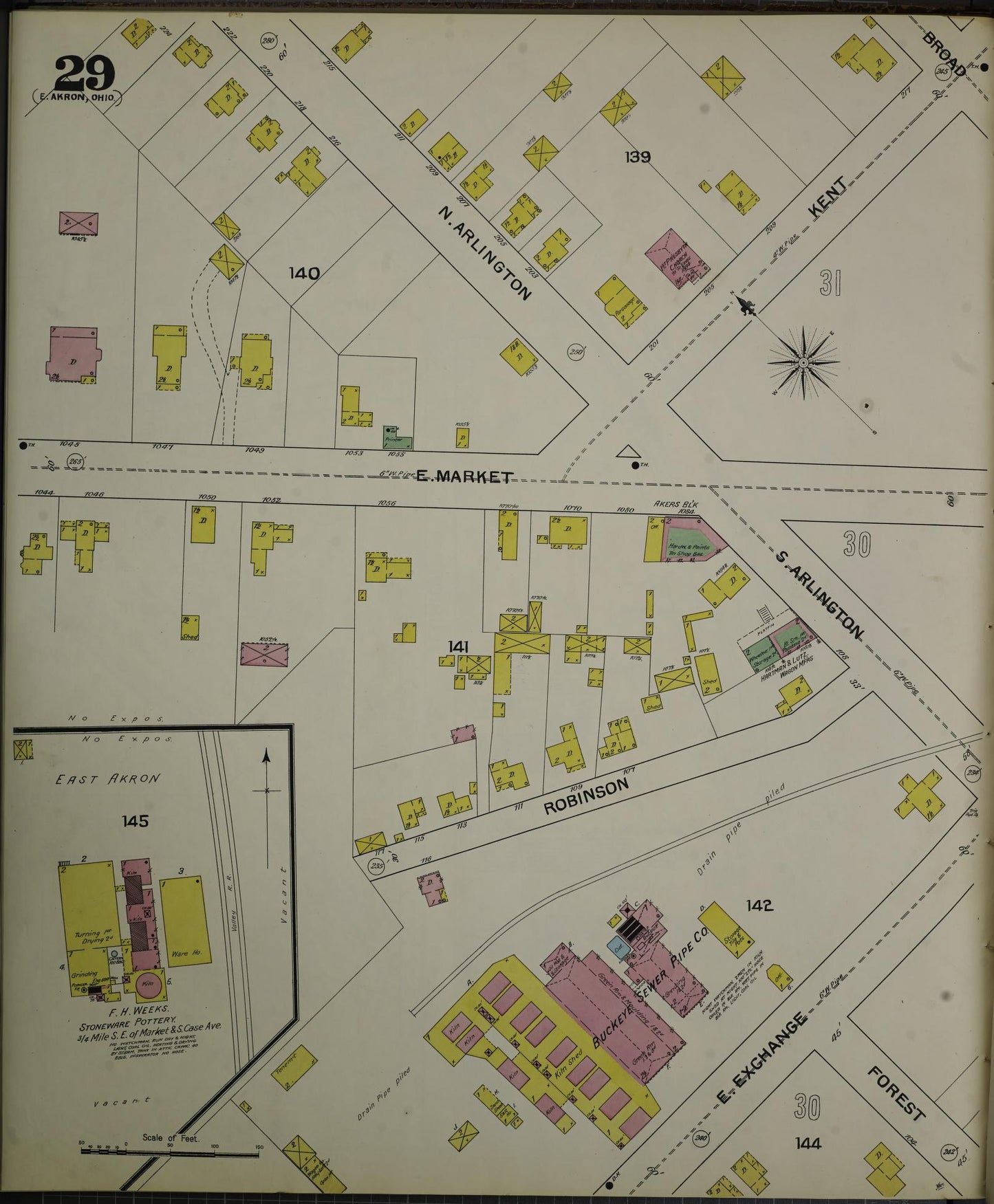 Sanborn Fire Insurance Map from Akron, Summit County, Ohio (1892), Sheet #0029 - Complete Map Set gallery image, historic Sanborn map, vintage wall art, Ohio Ohio
