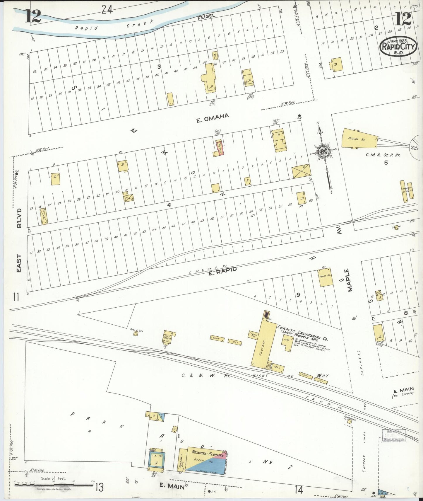Sanborn Fire Insurance Map from Rapid City, Pennington County, South Dakota (1923), Sheet #0012 - Complete Map Set gallery image, historic Sanborn map, vintage wall art, South Dakota South Dakota