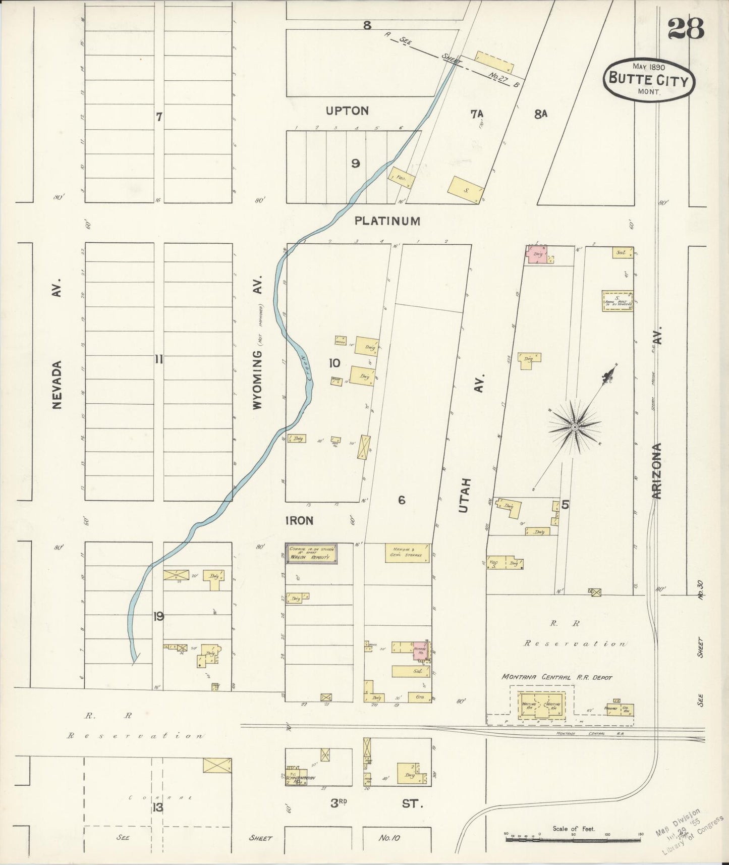 Sanborn Fire Insurance Map from Butte, Silver Bow County, Montana (1890), Sheet #0028 - Complete Map Set gallery image, historic Sanborn map, vintage wall art, Montana Montana