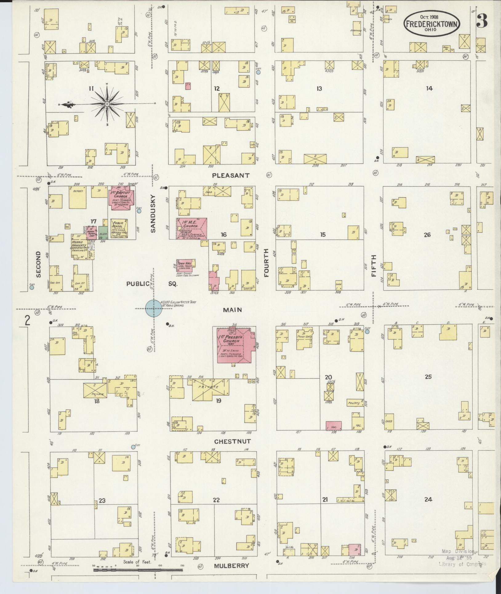 Sanborn Fire Insurance Map from Fredericktown, Knox County, Ohio (1908), Sheet #0003 - Complete Map Set gallery image, historic Sanborn map, vintage wall art, Ohio Ohio