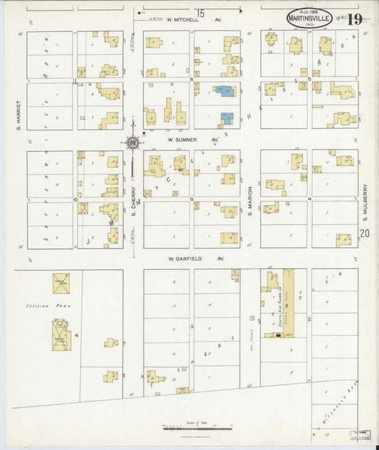 Sanborn Fire Insurance Map from Martinsville, Morgan County, Indiana (1916), Sheet #0019 - Historic Sanborn Fire Insurance Map Print, vintage old map wall art, antique decor, genealogy gift, Indiana Indiana map