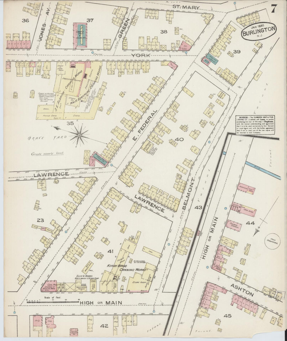 Sanborn Fire Insurance Map from Burlington, Burlington County, New Jersey (1885), Sheet #0007 - Historic Sanborn Fire Insurance Map Print, vintage old map wall art, antique decor, genealogy gift, New Jersey New Jersey map