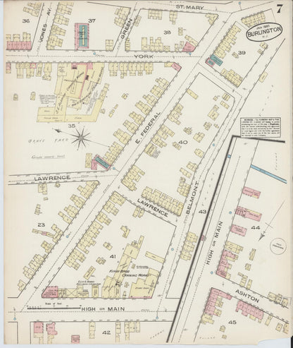Sanborn Fire Insurance Map from Burlington, Burlington County, New Jersey (1885), Sheet #0007 - Historic Sanborn Fire Insurance Map Print, vintage old map wall art, antique decor, genealogy gift, New Jersey New Jersey map