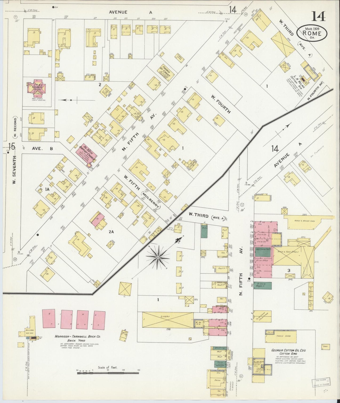 Sanborn Fire Insurance Map from Rome, Floyd County, Georgia (1909), Sheet #0014 - Complete Map Set gallery image, historic Sanborn map, vintage wall art, Georgia Georgia