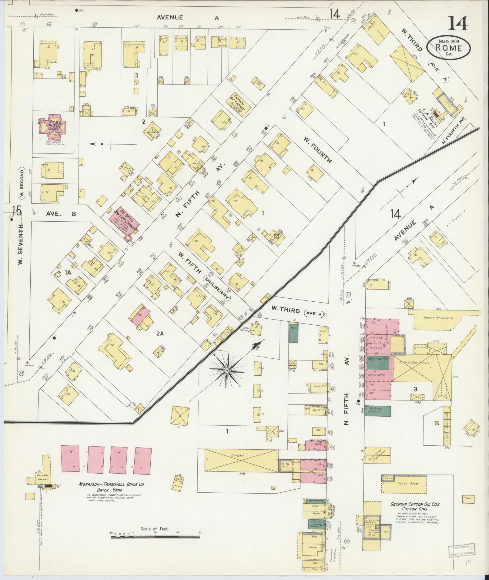 Sanborn Fire Insurance Map from Rome, Floyd County, Georgia (1909), Sheet #0014 - Complete Map Set gallery image, historic Sanborn map, vintage wall art, Georgia Georgia