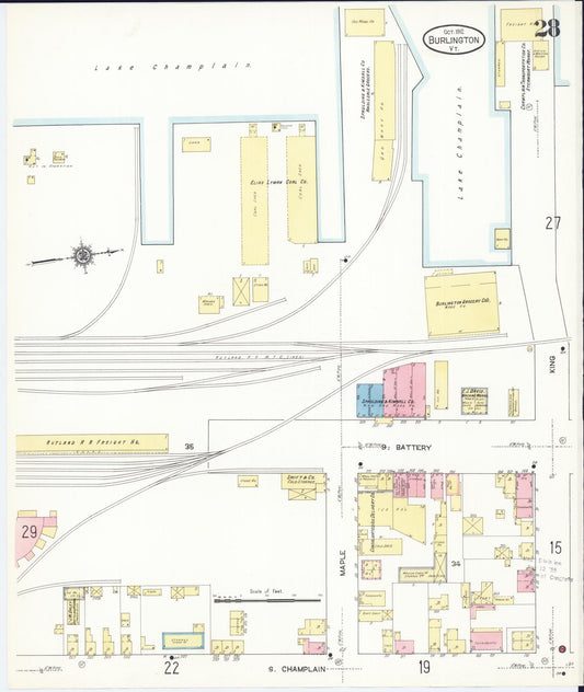 Sanborn Fire Insurance Map from Burlington, Chittenden County, Vermont (1912), Sheet #0028 - Historic Sanborn Fire Insurance Map Print, vintage old map wall art, antique decor, genealogy gift, Vermont Vermont map