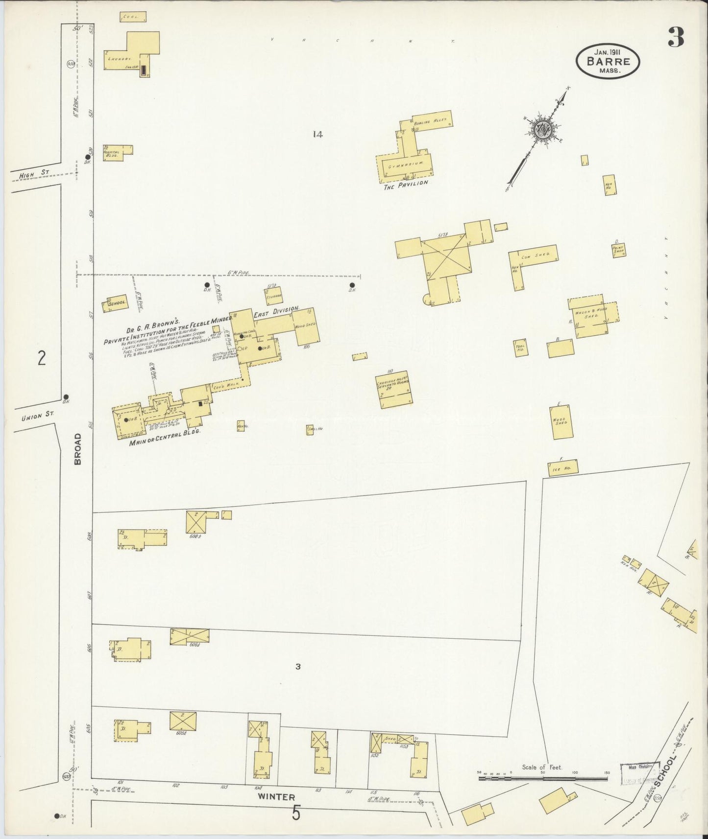 Sanborn Fire Insurance Map from Barre, Worcester County, Massachusetts (1911), Sheet #0003 - Complete Map Set gallery image, historic Sanborn map, vintage wall art, Massachusetts Massachusetts
