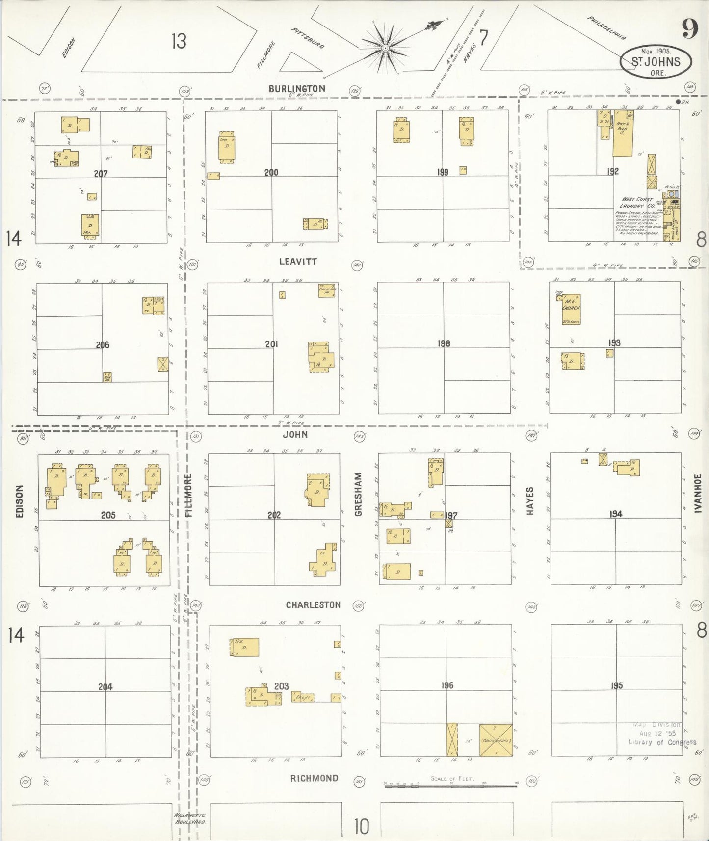 Sanborn Fire Insurance Map from Saint Johns, Multnomah County, Oregon (1905), Sheet #0009 - Complete Map Set gallery image, historic Sanborn map, vintage wall art, Oregon Oregon