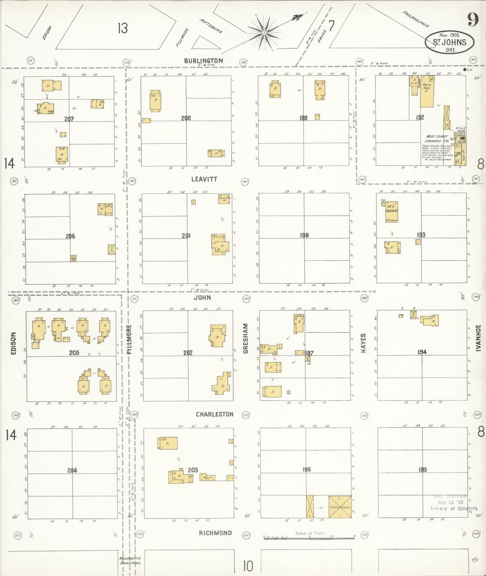 Sanborn Fire Insurance Map from Saint Johns, Multnomah County, Oregon (1905), Sheet #0009 - Complete Map Set gallery image, historic Sanborn map, vintage wall art, Oregon Oregon