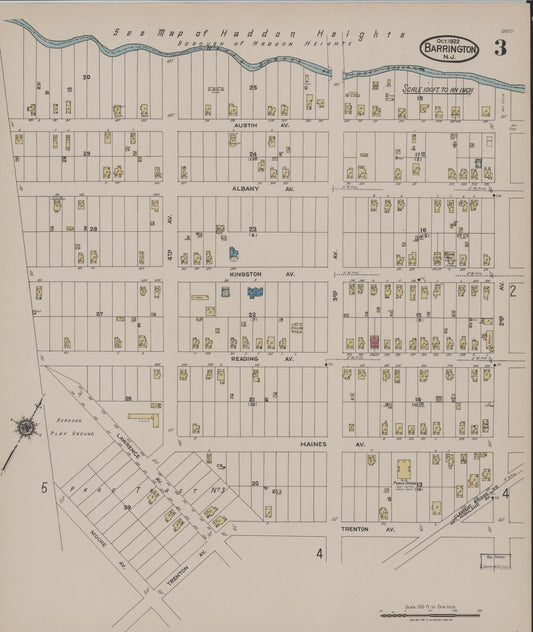 Sanborn Fire Insurance Map from Barrington, Camden County, New Jersey (1922), Sheet #0003 - Historic Sanborn Fire Insurance Map Print, vintage old map wall art, antique decor, genealogy gift, New Jersey New Jersey map