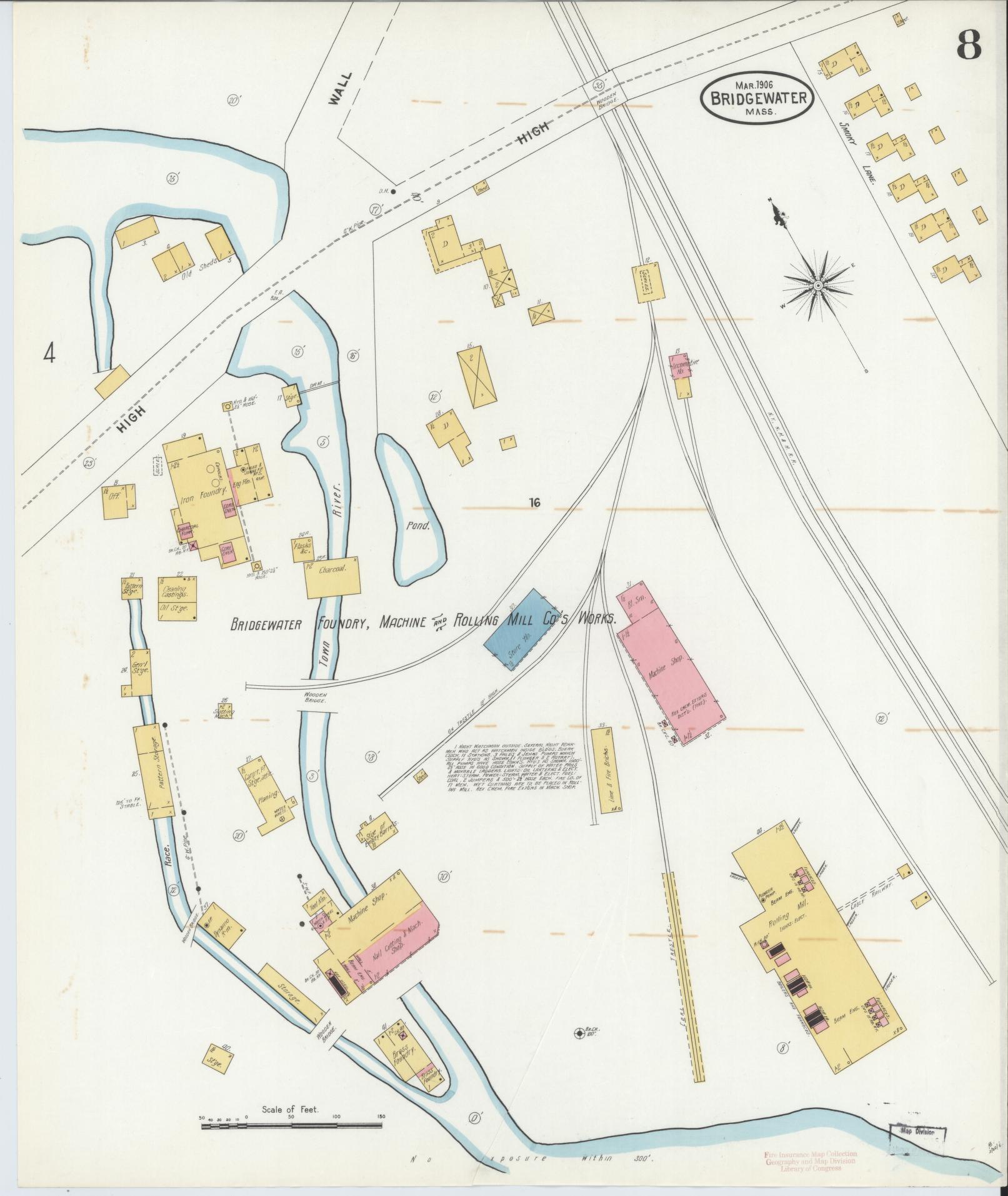 Sanborn Fire Insurance Map from Bridgewater, Plymouth County, Massachusetts (1906), Sheet #0008 - Complete Map Set gallery image, historic Sanborn map, vintage wall art, Massachusetts Massachusetts