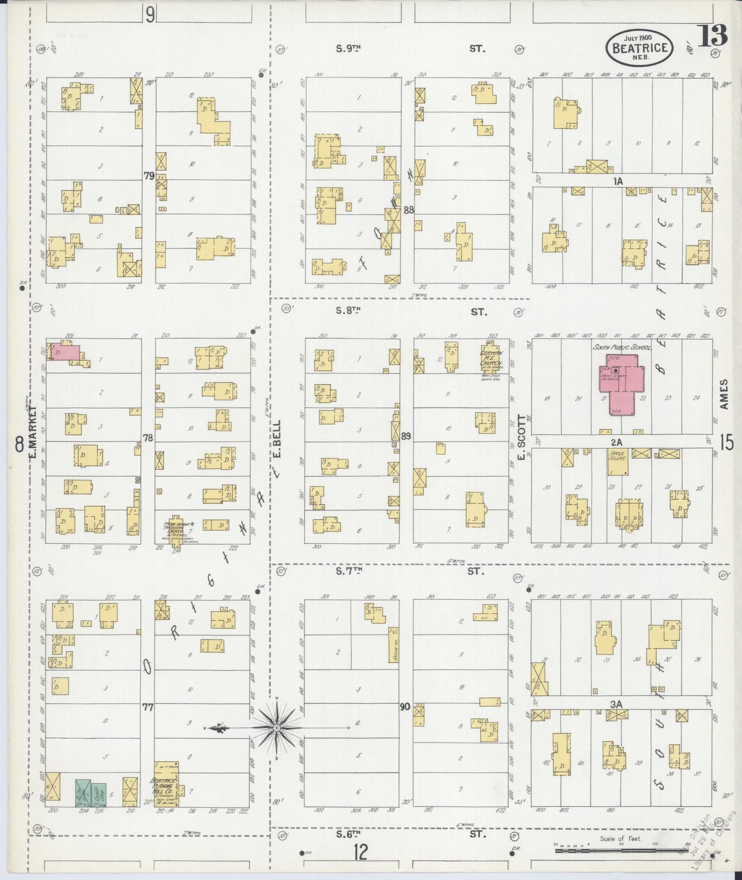 Sanborn Fire Insurance Map from Beatrice, Gage County, Nebraska (1900), Sheet #0013 - Complete Map Set gallery image, historic Sanborn map, vintage wall art, Nebraska Nebraska