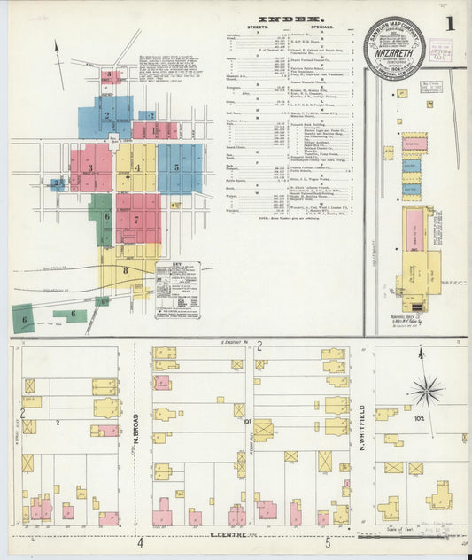 Sanborn Fire Insurance Map from Nazareth, Northampton County, Pennsylvania (1904), Sheet #0001 - Complete Map Set gallery image, historic Sanborn map, vintage wall art, Pennsylvania Pennsylvania