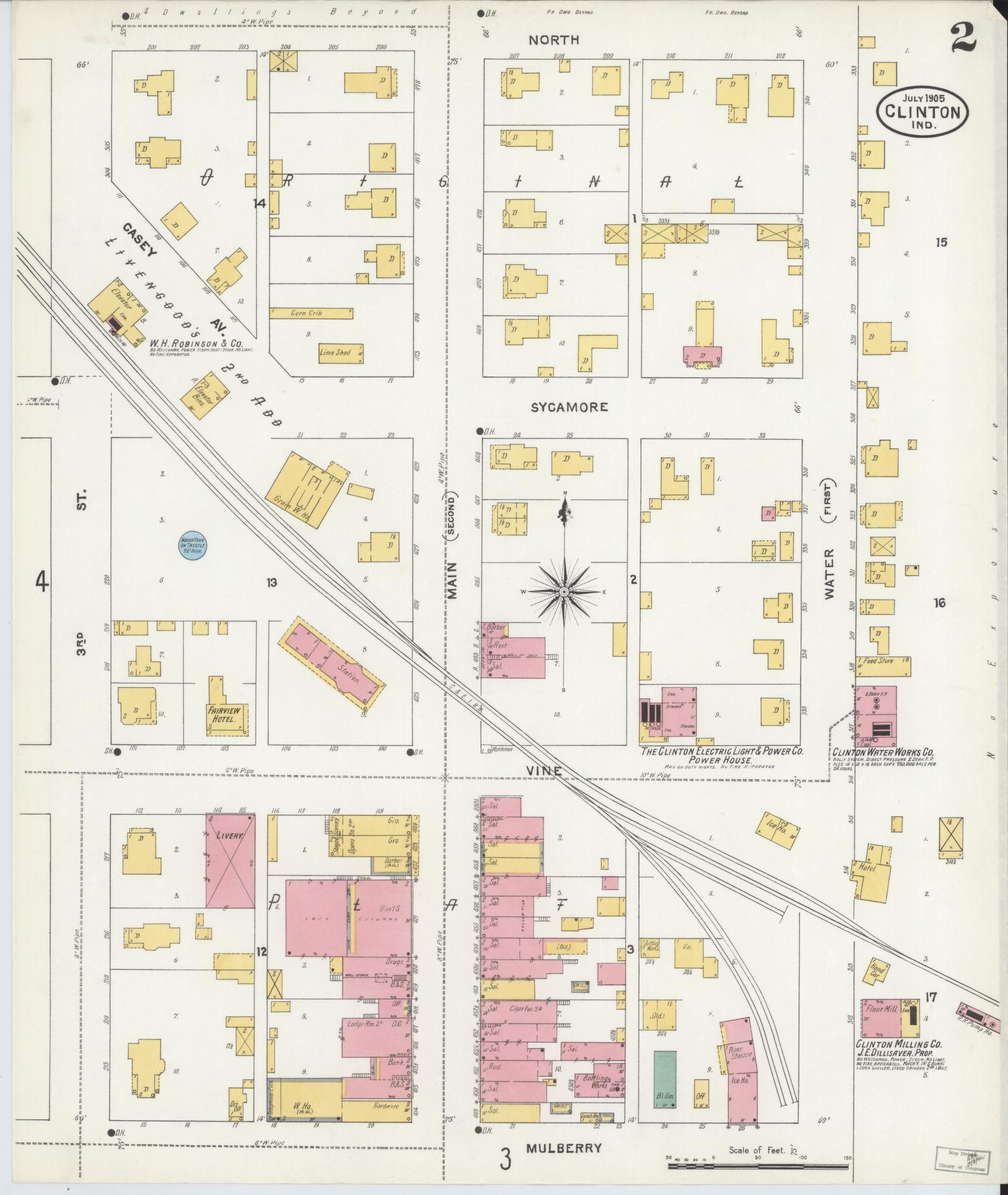 Sanborn Fire Insurance Map from Clinton, Vermillion County, Indiana (1905), Sheet #0002 - Complete Map Set gallery image, historic Sanborn map, vintage wall art, Indiana Indiana