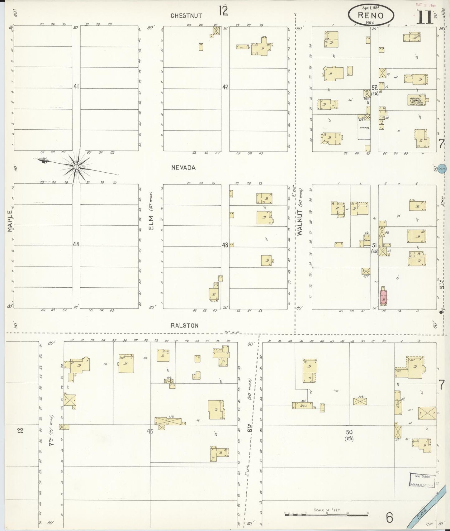 Sanborn Fire Insurance Map from Reno, Washoe County, Nevada (1899), Sheet #0011 - Historic Sanborn Fire Insurance Map Print, vintage old map wall art, antique decor, genealogy gift, Nevada Nevada map