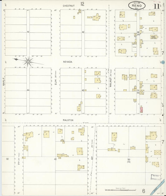 Sanborn Fire Insurance Map from Reno, Washoe County, Nevada (1899), Sheet #0011 - Historic Sanborn Fire Insurance Map Print, vintage old map wall art, antique decor, genealogy gift, Nevada Nevada map