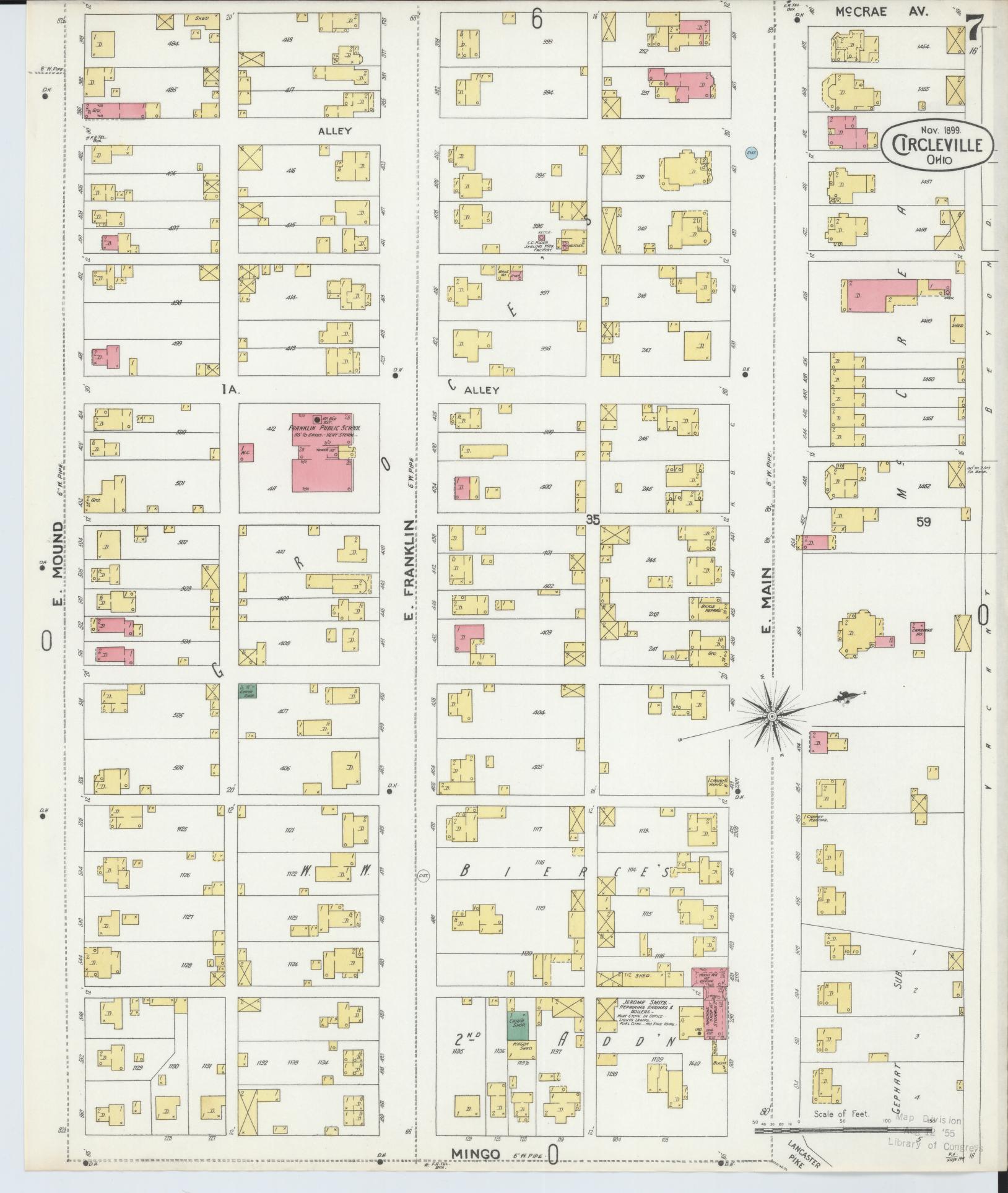 Sanborn Fire Insurance Map from Circleville, Pickaway County, Ohio (1899), Sheet #0007 - Complete Map Set gallery image, historic Sanborn map, vintage wall art, Ohio Ohio