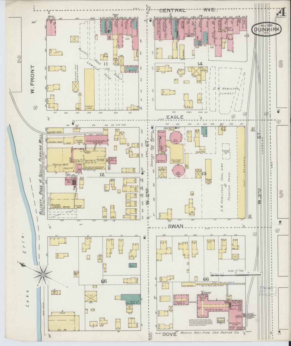 Sanborn Fire Insurance Map from Dunkirk, Chautauqua County, New York (1893), Sheet #0004 - Complete Map Set gallery image, historic Sanborn map, vintage wall art, New York New York