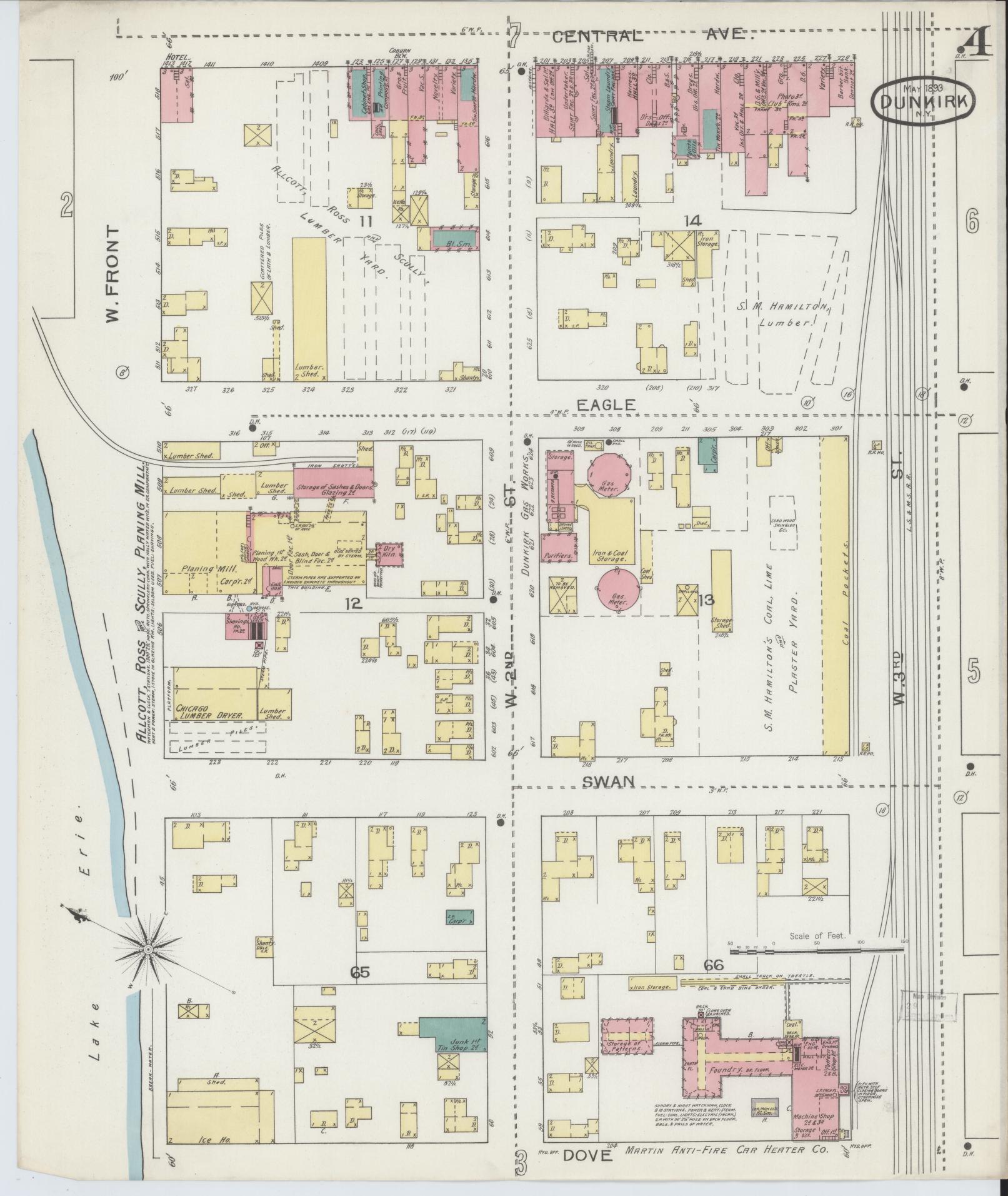 Sanborn Fire Insurance Map from Dunkirk, Chautauqua County, New York (1893), Sheet #0004 - Complete Map Set gallery image, historic Sanborn map, vintage wall art, New York New York