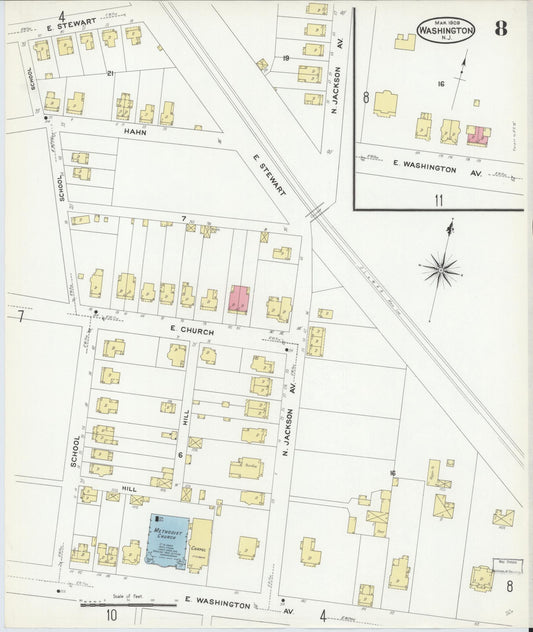 Sanborn Fire Insurance Map from Washington, Warren County, New Jersey (1909), Sheet #0008 - Historic Sanborn Fire Insurance Map Print, vintage old map wall art, antique decor, genealogy gift, New Jersey New Jersey map
