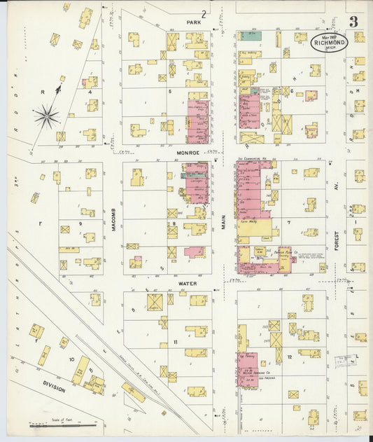 Sanborn Fire Insurance Map from Richmond, Macomb County, Michigan (1907), Sheet #0003 - Historic Sanborn Fire Insurance Map Print, vintage old map wall art, antique decor, genealogy gift, Michigan Michigan map