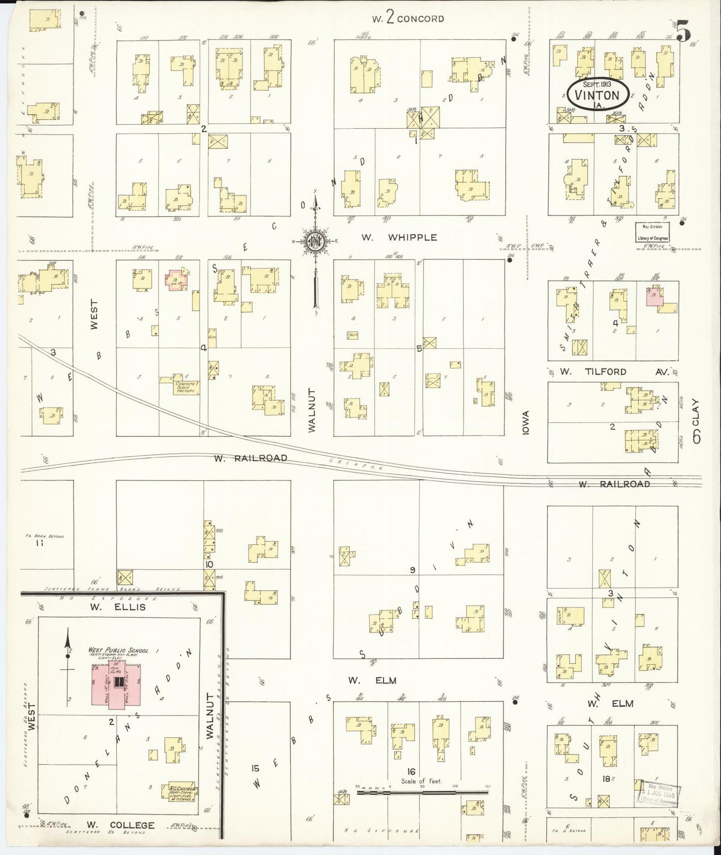 Sanborn Fire Insurance Map from Vinton, Benton County, Iowa (1913), Sheet #0005 - Historic Sanborn Fire Insurance Map Print, vintage old map wall art