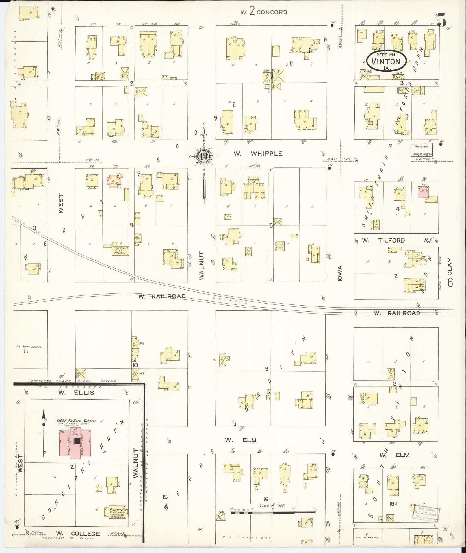 Sanborn Fire Insurance Map from Vinton, Benton County, Iowa (1913), Sheet #0005 - Historic Sanborn Fire Insurance Map Print, vintage old map wall art