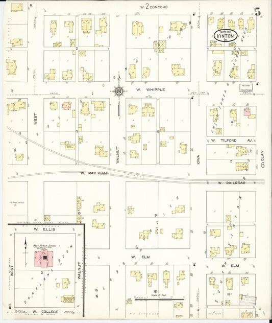 Sanborn Fire Insurance Map from Vinton, Benton County, Iowa (1913), Sheet #0005 - Historic Sanborn Fire Insurance Map Print, vintage old map wall art