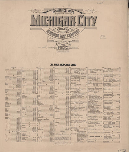 Sanborn Fire Insurance Map from Michigan City, La Porte County, Indiana (1922), Sheet #0001 - Historic Sanborn Fire Insurance Map Print, vintage old map wall art, antique decor, genealogy gift, Michigan Michigan map