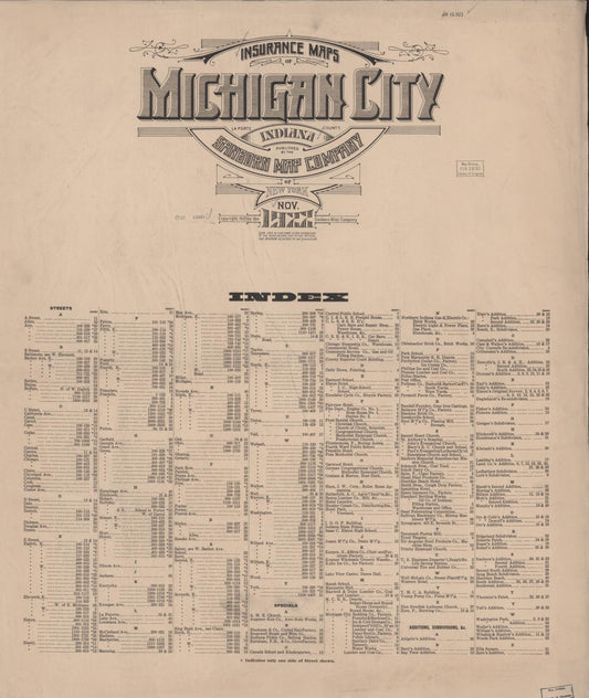 Sanborn Fire Insurance Map from Michigan City, La Porte County, Indiana (1922), Sheet #0001 - Historic Sanborn Fire Insurance Map Print, vintage old map wall art, antique decor, genealogy gift, Michigan Michigan map