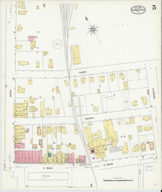 Sanborn Fire Insurance Map from Canisteo, Steuben County, New York (1909), Sheet #0005 - Historic Sanborn Fire Insurance Map Print, vintage old map wall art, antique decor, genealogy gift, New York New York map