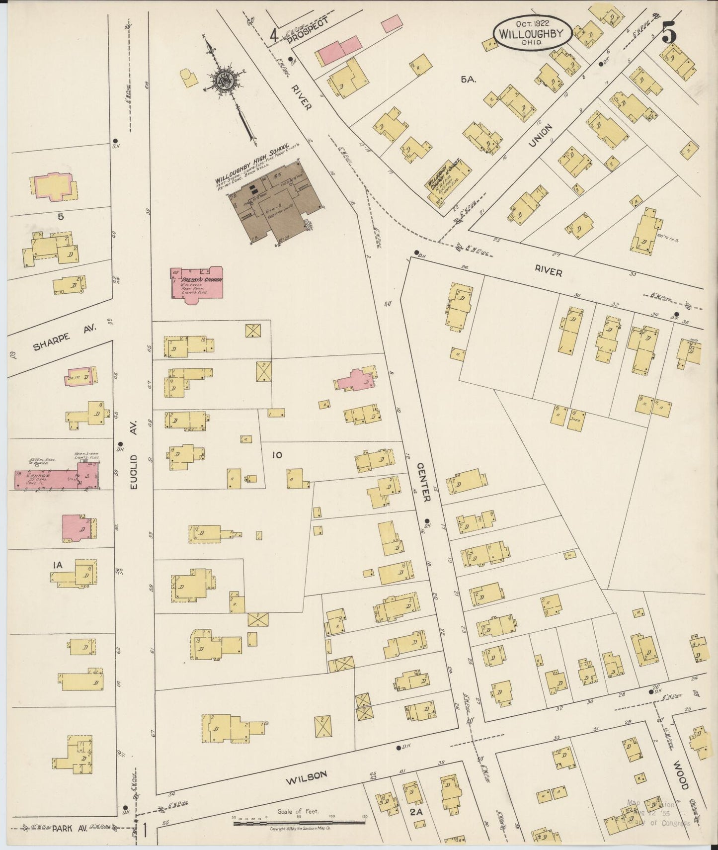 Sanborn Fire Insurance Map from Willoughby, Lake County, Ohio (1922), Sheet #0005 - Historic Sanborn Fire Insurance Map Print, vintage old map wall art, antique decor, genealogy gift, Ohio Ohio map