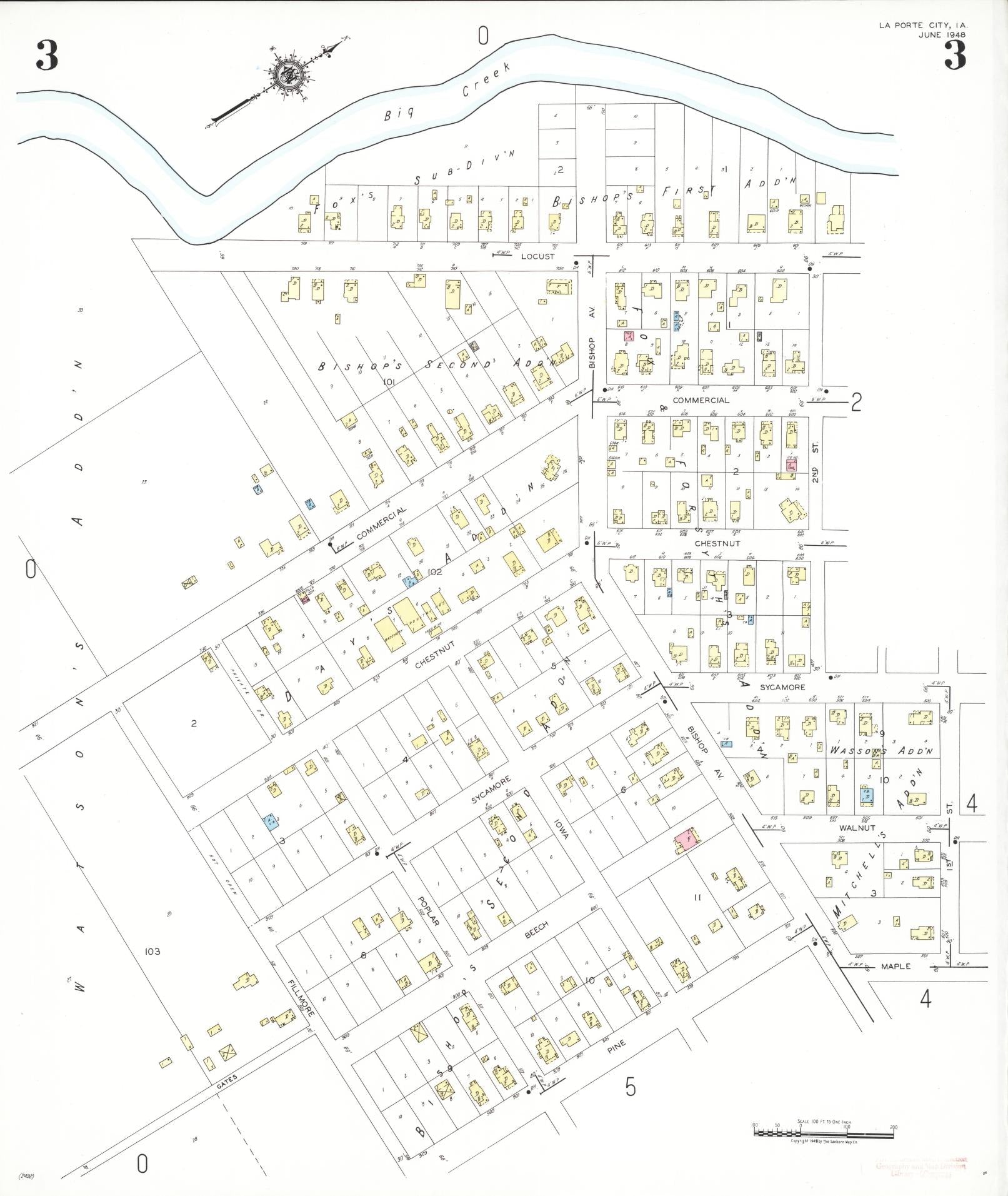 Sanborn Fire Insurance Map from La Porte City, Black Hawk County, Iowa (1948), Sheet #0003 - Historic Sanborn Fire Insurance Map Print, vintage old map wall art