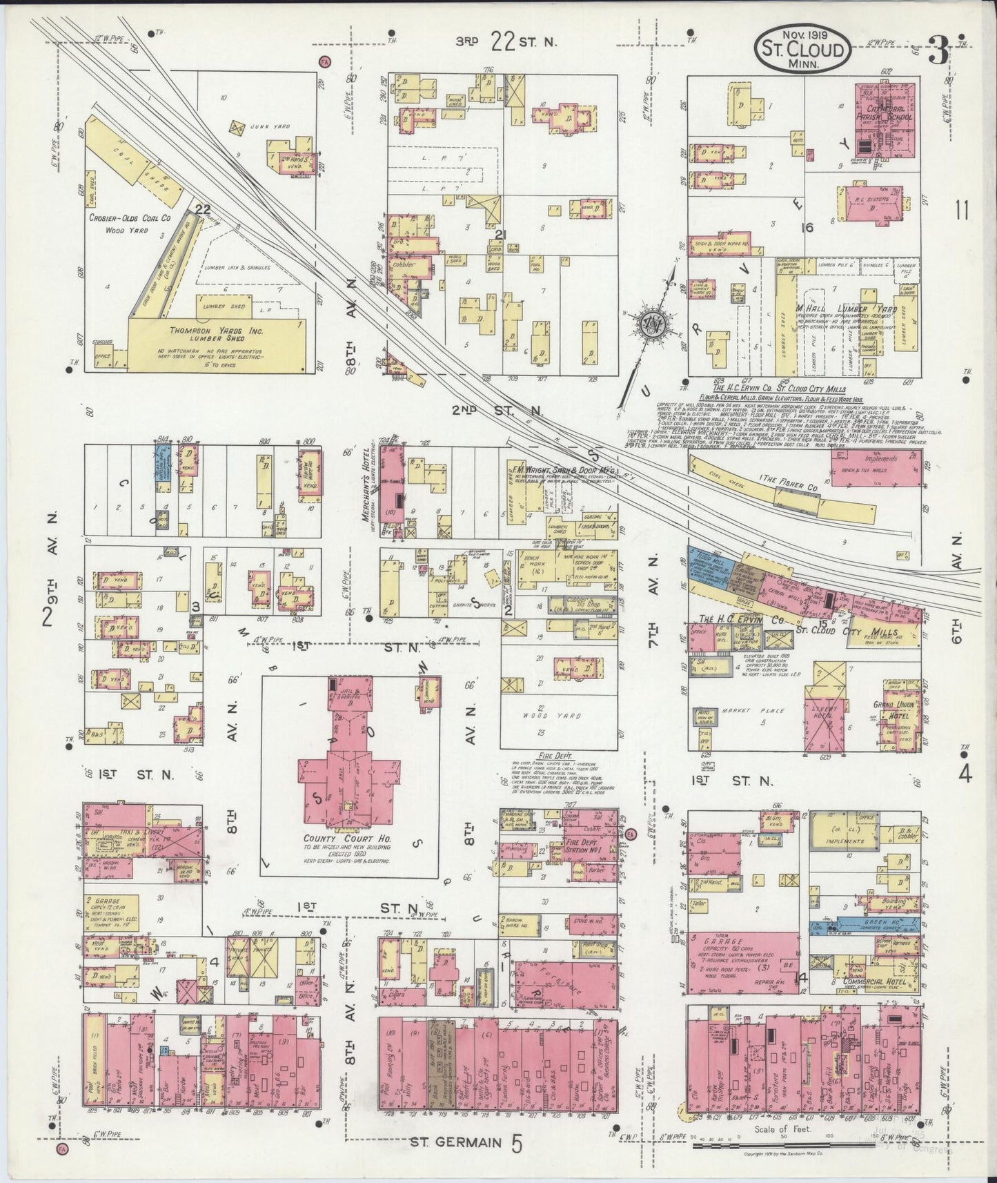 Sanborn Fire Insurance Map from Saint Cloud, Stearns, Benton, and Sherburne Counties, Minnesota (1919), Sheet #0003 - Complete Map Set gallery image, historic Sanborn map, vintage wall art, Minnesota Minnesota