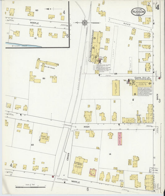 Sanborn Fire Insurance Map from Hudson, Middlesex County, Massachusetts (1916), Sheet #0004 - Historic Sanborn Fire Insurance Map Print, vintage old map wall art, antique decor, genealogy gift, Massachusetts Massachusetts map