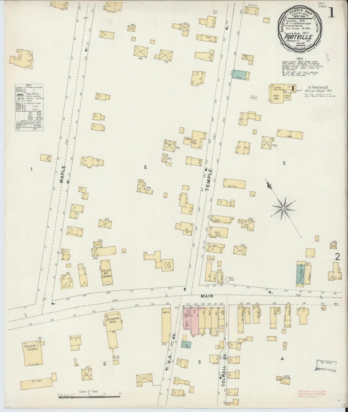 Sanborn Fire Insurance Map from Portville, Cattaraugus County, New York (1897), Sheet #0001 - Historic Sanborn Fire Insurance Map Print, vintage old map wall art, antique decor, genealogy gift, New York New York map