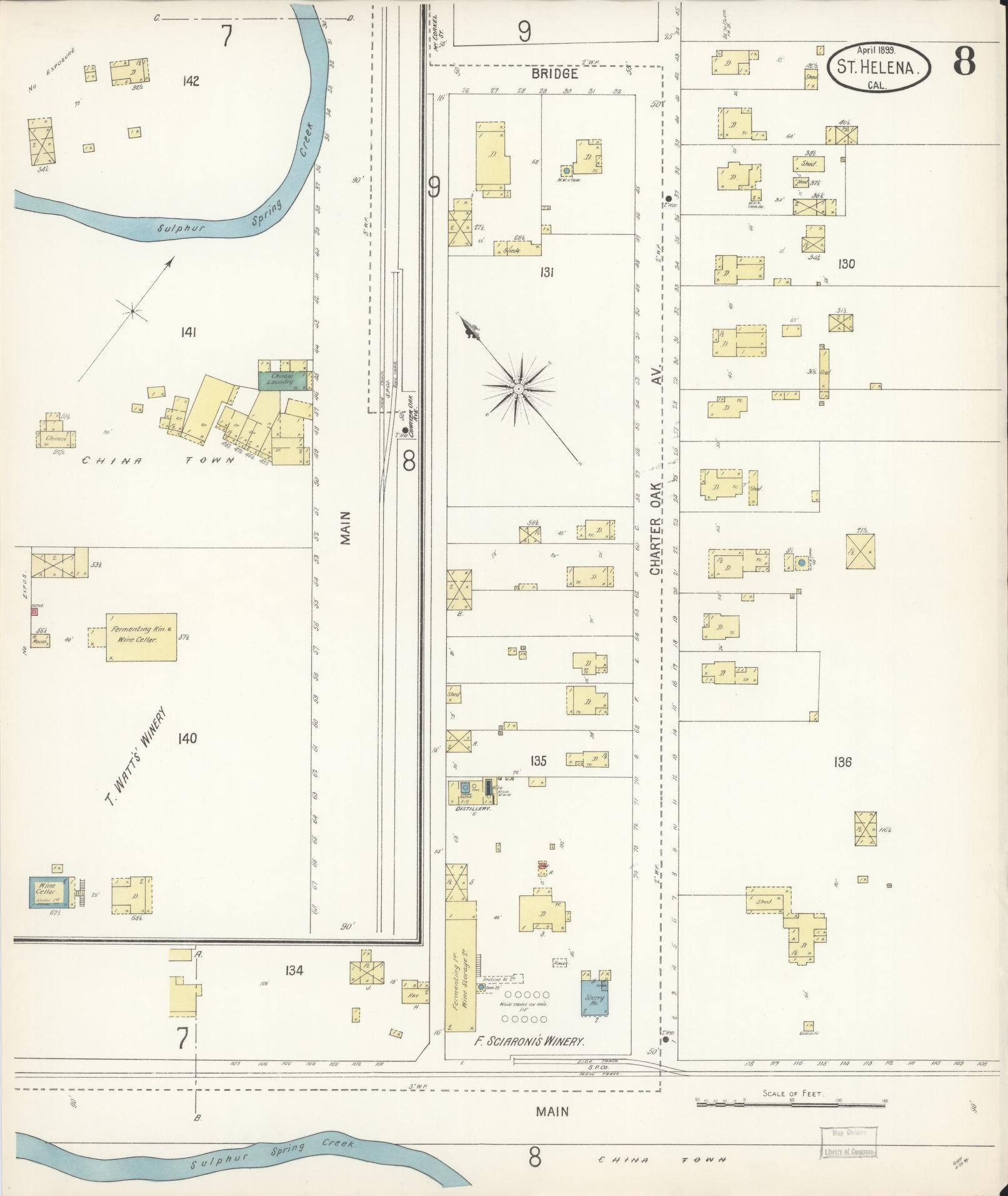 Sanborn Fire Insurance Map from Saint Helena, Napa County, California (1899), Sheet #0008 - Complete Map Set gallery image, historic Sanborn map, vintage wall art, California California