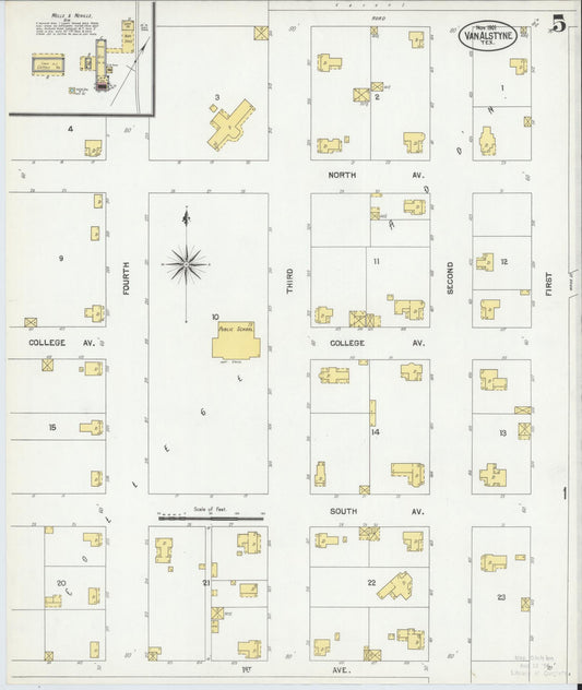 Sanborn Fire Insurance Map from Van Alstyne, Grayson County, Texas (1901), Sheet #0005 - Historic Sanborn Fire Insurance Map Print, vintage old map wall art, antique decor, genealogy gift, Texas Texas map