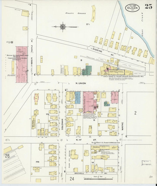 Sanborn Fire Insurance Map from Olean, Cattaraugus County, New York (1909), Sheet #0025 - Historic Sanborn Fire Insurance Map Print, vintage old map wall art, antique decor, genealogy gift, New York New York map