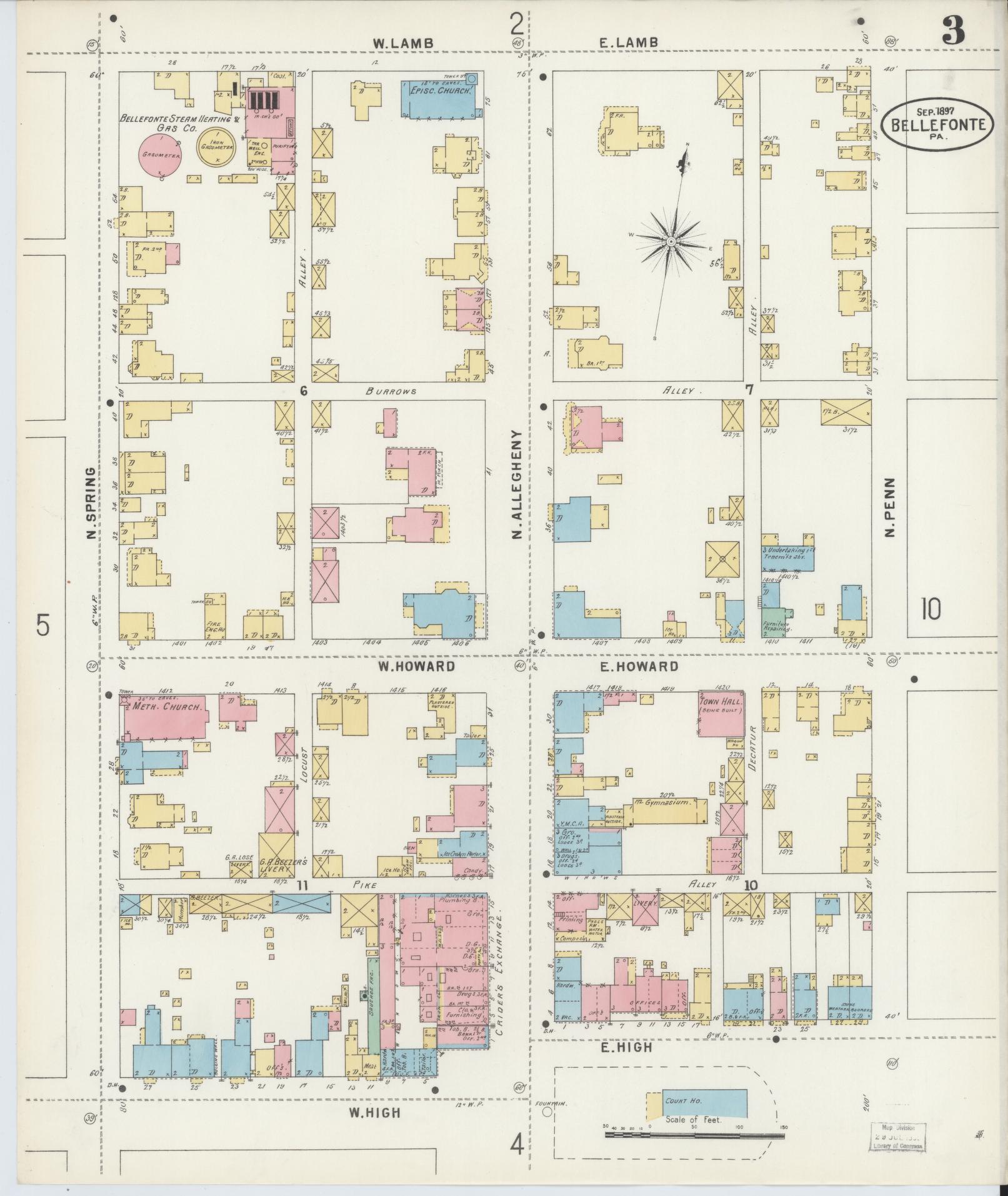 Sanborn Fire Insurance Map from Bellefonte, Centre County, Pennsylvania (1897), Sheet #0003 - Historic Sanborn Fire Insurance Map Print, vintage old map wall art, antique decor, genealogy gift, Pennsylvania Pennsylvania map