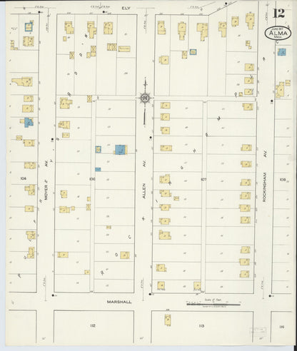 Sanborn Fire Insurance Map from Alma, Gratiot County, Michigan (1917), Sheet #0012 - Historic Sanborn Fire Insurance Map Print, vintage old map wall art, antique decor, genealogy gift, Michigan Michigan map