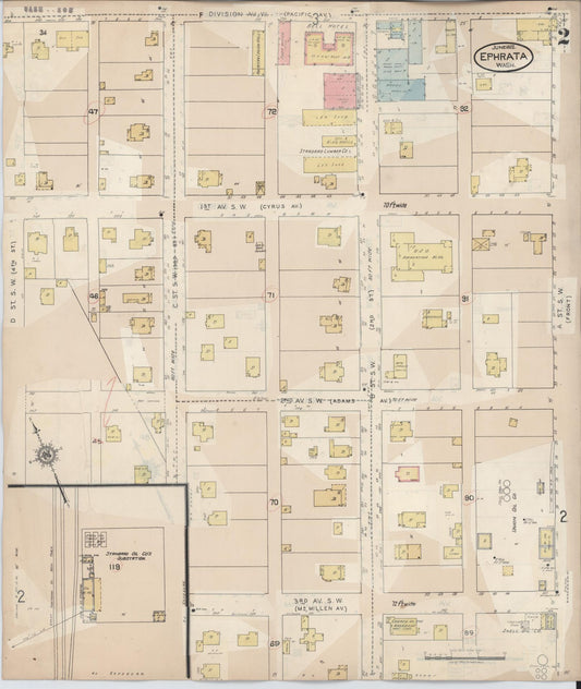 Sanborn Fire Insurance Map from Ephrata, Grant County, Washington (1944), Sheet #0002 - Historic Sanborn Fire Insurance Map Print, vintage old map wall art, antique decor, genealogy gift, Washington Washington map