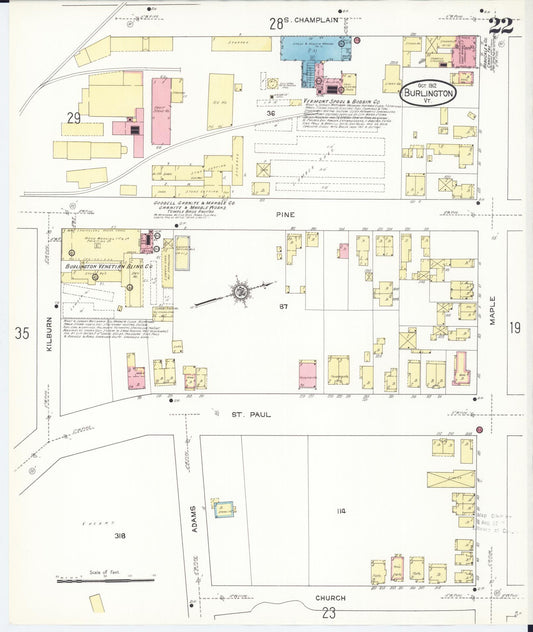 Sanborn Fire Insurance Map from Burlington, Chittenden County, Vermont (1912), Sheet #0022 - Historic Sanborn Fire Insurance Map Print, vintage old map wall art, antique decor, genealogy gift, Vermont Vermont map