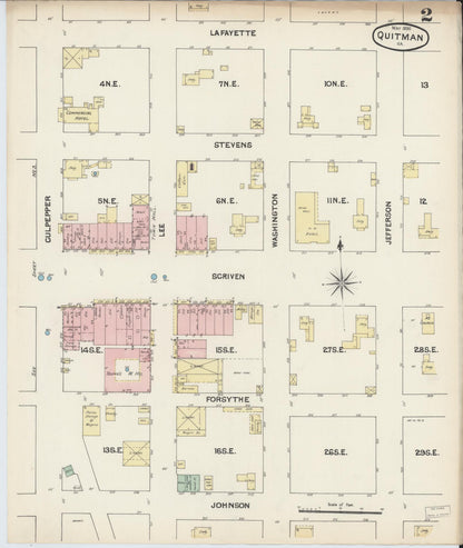 Sanborn Fire Insurance Map from Quitman, Brooks County, Georgia (1890), Sheet #0002 - Complete Map Set gallery image, historic Sanborn map, vintage wall art, Georgia Georgia