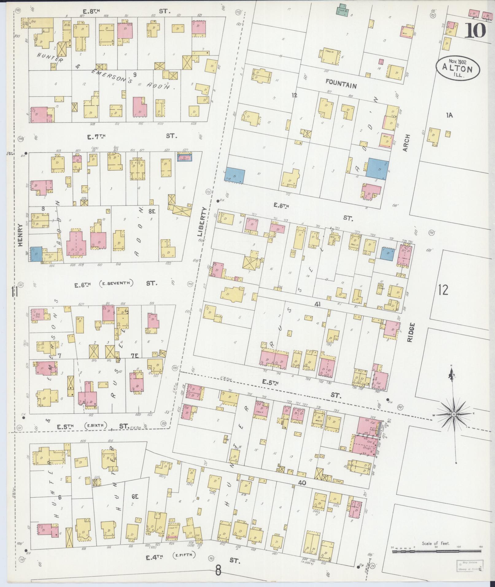 Sanborn Fire Insurance Map from Alton, Madison County, Illinois (1902), Sheet #0010 - Historic Sanborn Fire Insurance Map Print, vintage old map wall art, antique decor, genealogy gift, Illinois Illinois map