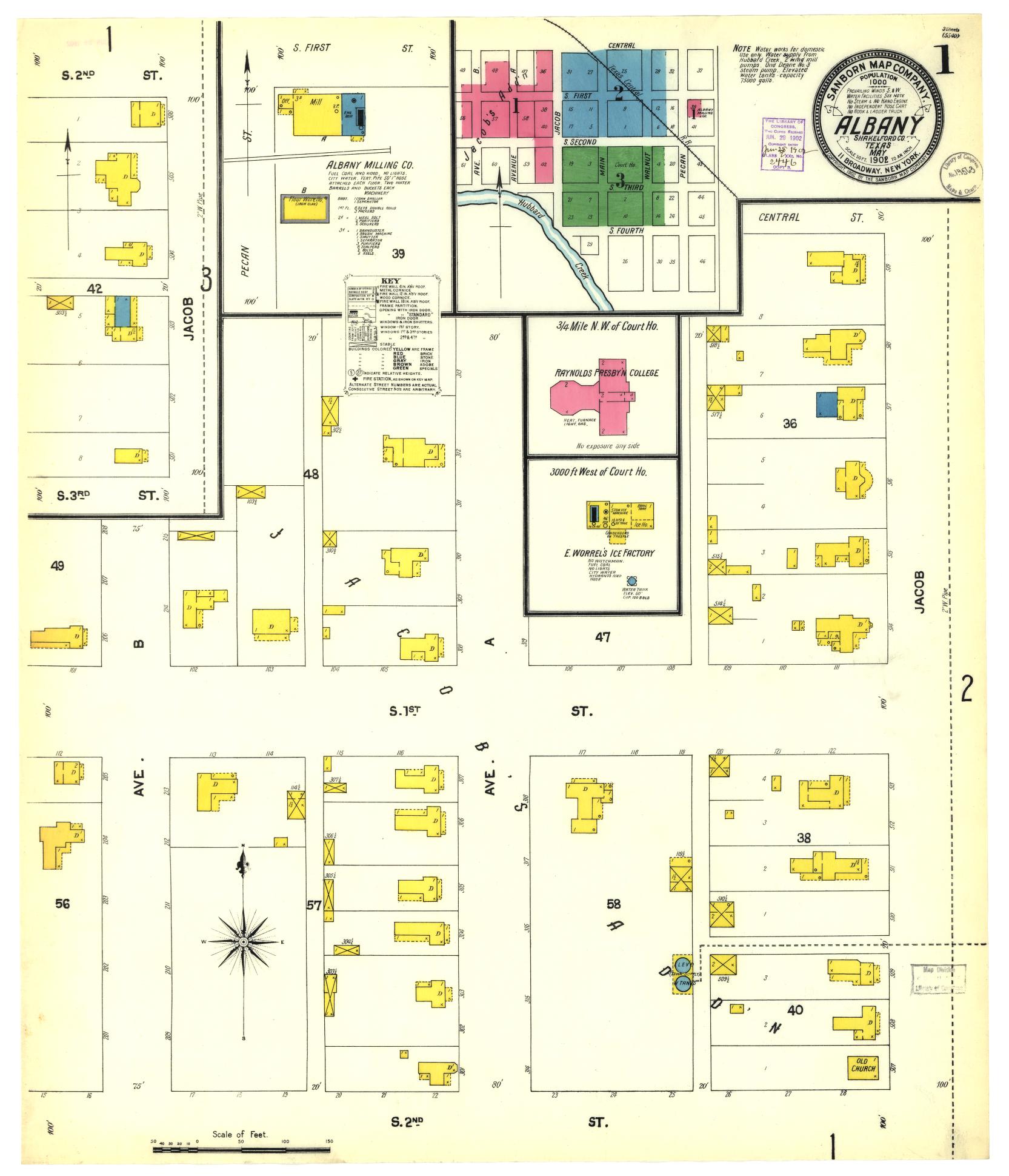 Sanborn Fire Insurance Map from Albany, Shackelford County, Texas (1902), Sheet #0001 - Historic Sanborn Fire Insurance Map Print, vintage old map wall art, antique decor, genealogy gift, Texas Texas map
