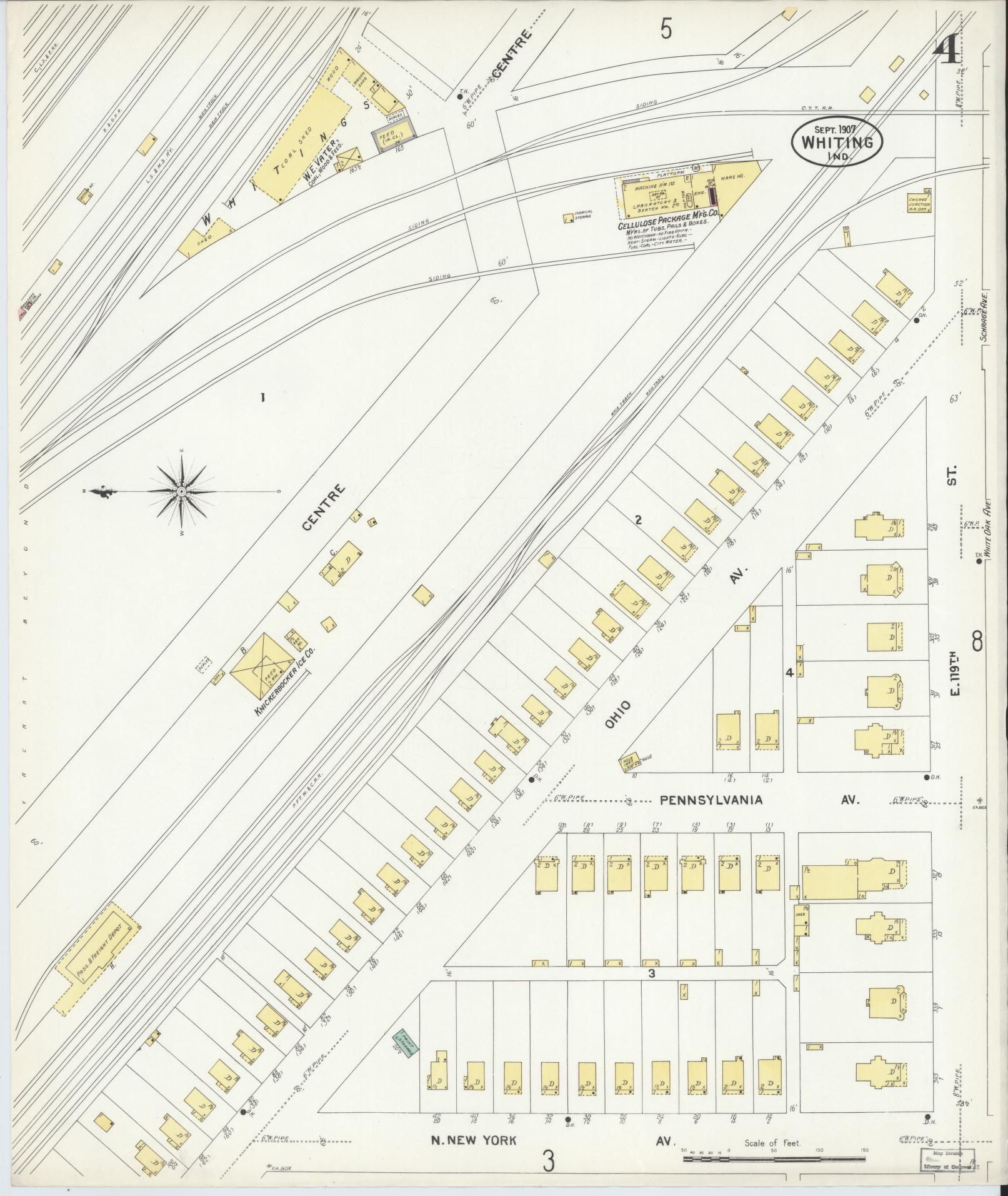 Sanborn Fire Insurance Map from Whiting, Lake County, Indiana (1907), Sheet #0004 - Historic Sanborn Fire Insurance Map Print, vintage old map wall art, antique decor, genealogy gift, Indiana Indiana map
